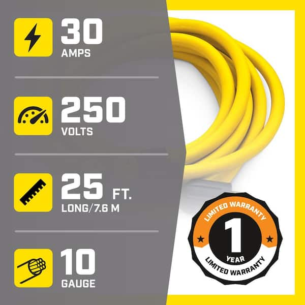 25 ft. NEMA L14-30P to 4x 5-20R Generator Cord in Yellow