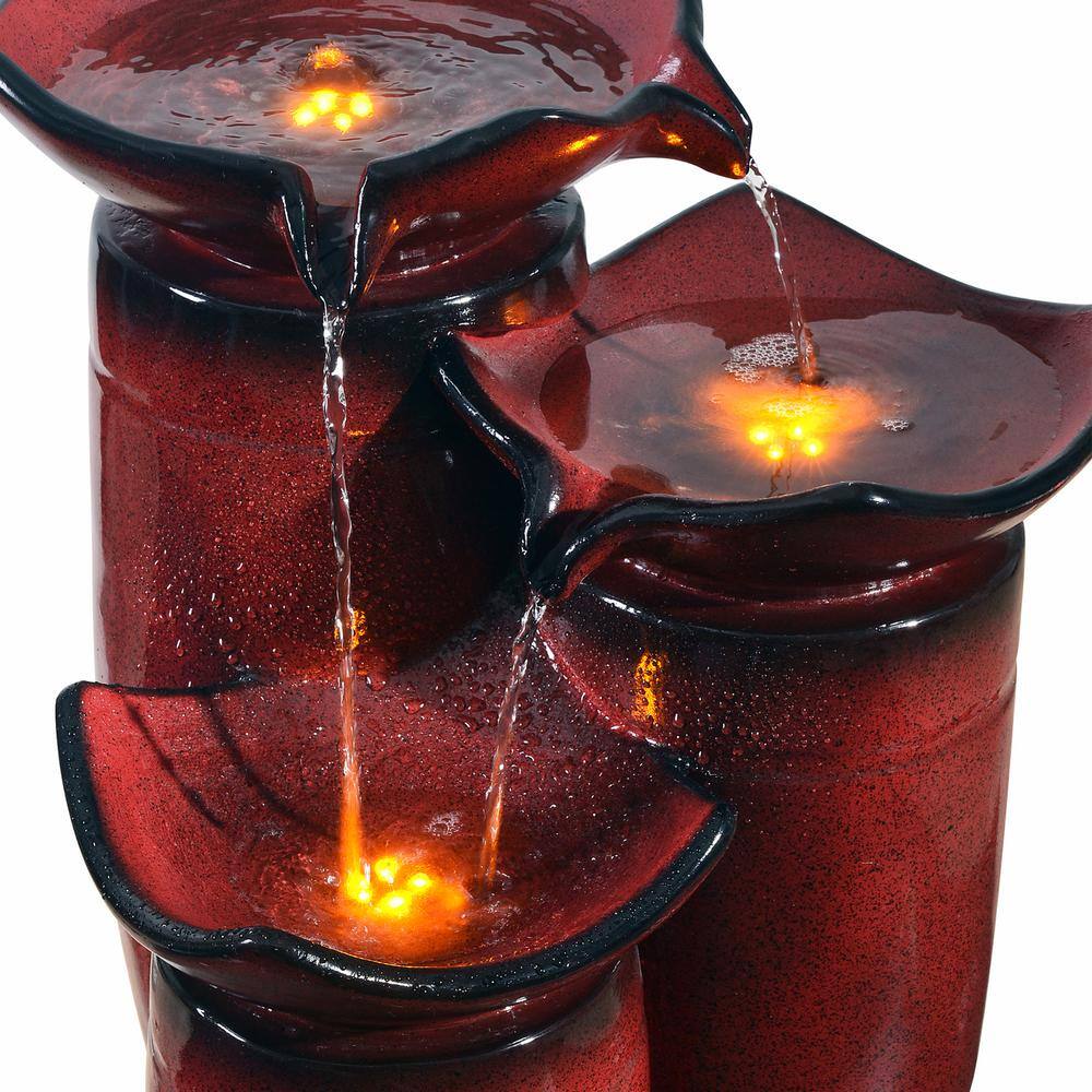 Gradient Red Polyresin 3-Tier Floor Fountain with LED Lights