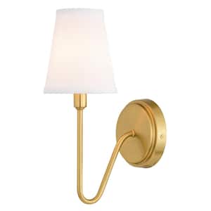 Briar 5 in. 1 Light Muted Brass Gold Traditional Wall Sconce White Linen Shade