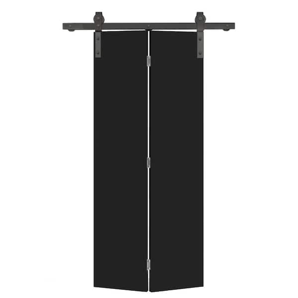 CALHOME 24 in. x 80 in. Black Smooth Flush Hardboard Hollow Core Composite Bi-Fold Barn Door with Sliding Hardware Kit