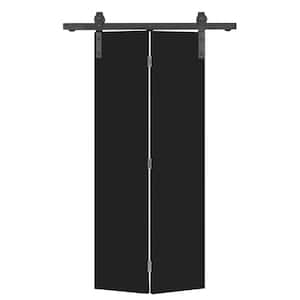 36 in. x 80 in. Black Smooth Flush Hardboard Hollow Core Composite Bi-Fold Barn Door with Sliding Hardware Kit