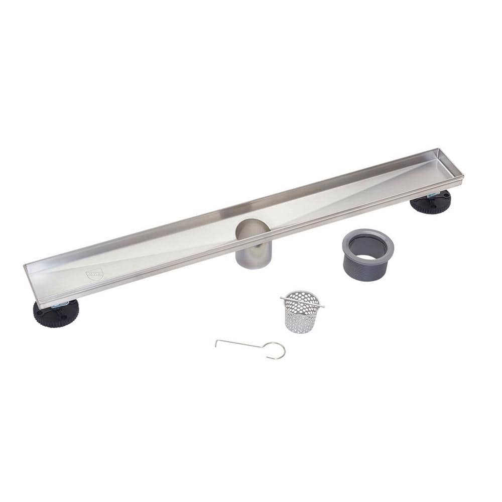 24" Polished Chrome Linear Shower Drain with Offset Grate