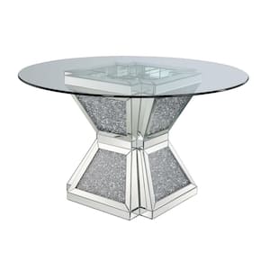 Noralie 52 in. Round Clear and Mirrored Glass Top Dining Table with Wood Frame (Seats 6)