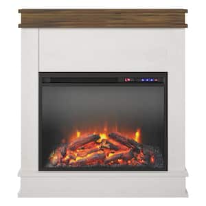 Mayores 29.69 in. Freestanding Electric Fireplace with Mantel in Ivory Oak/Rustic