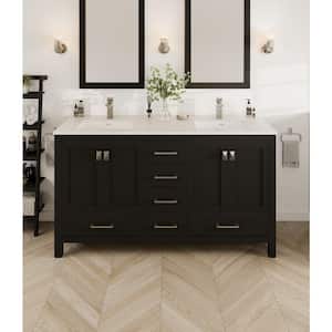 London 60 in. W x 18 in. D x 34 in. H Double Bathroom Vanity in Espresso with White Carrara Marble Top with White Sinks