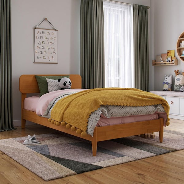Florence Light Toffee Natural Bronze Solid Wood Frame Twin Low Profile Platform Bed