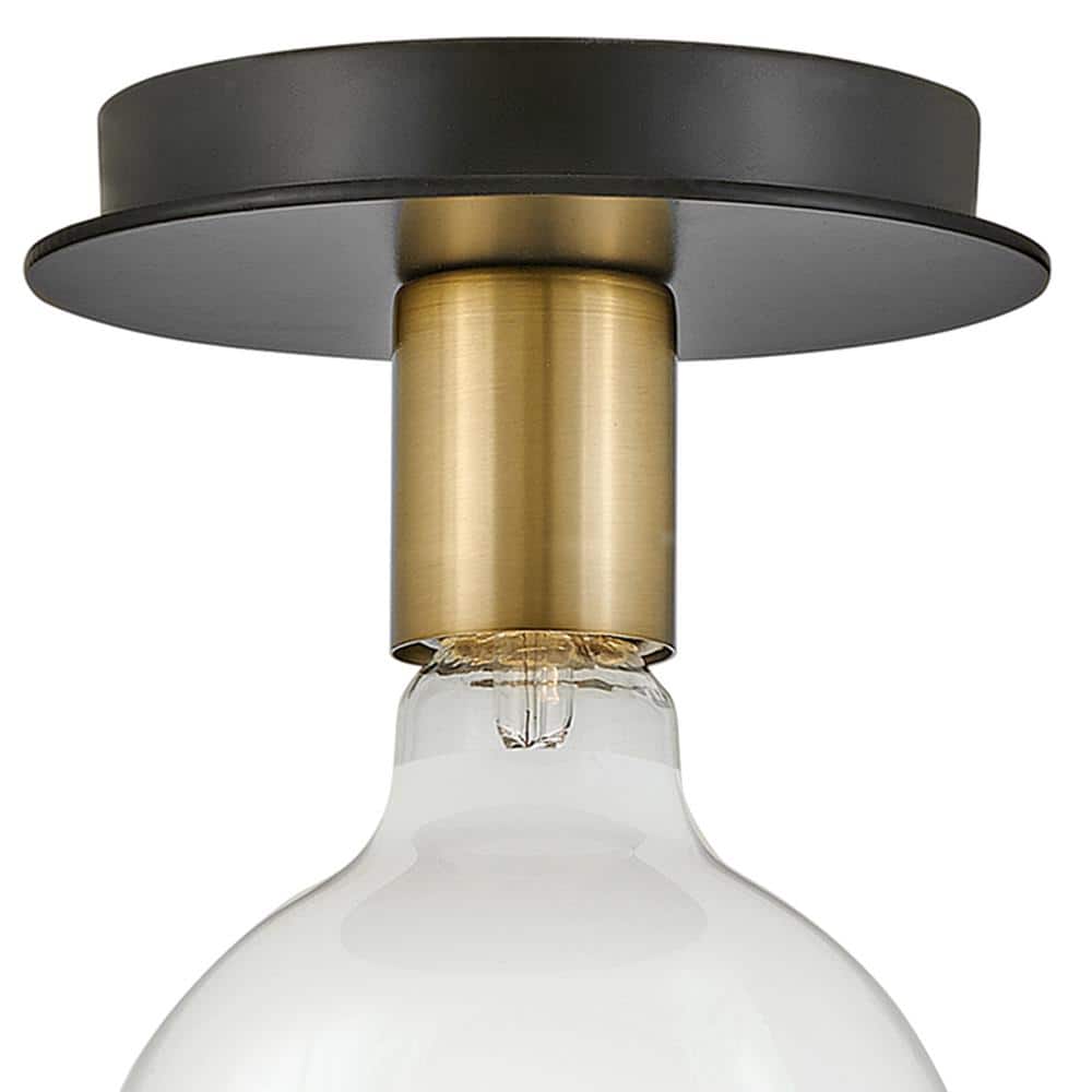 Lacquered Brass and Black Mid-Century Modern Flush Mount Light
