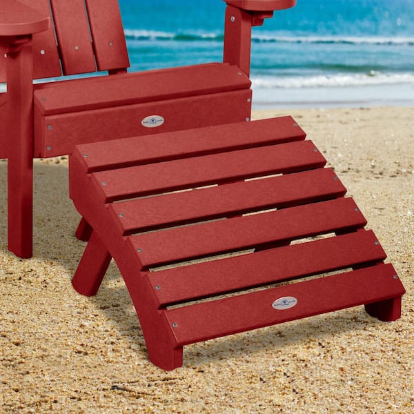 Highwood Bahia Verde Boathouse Red Recycled Plastic Folding Adirondack Outdoor Ottoman 1-Pack