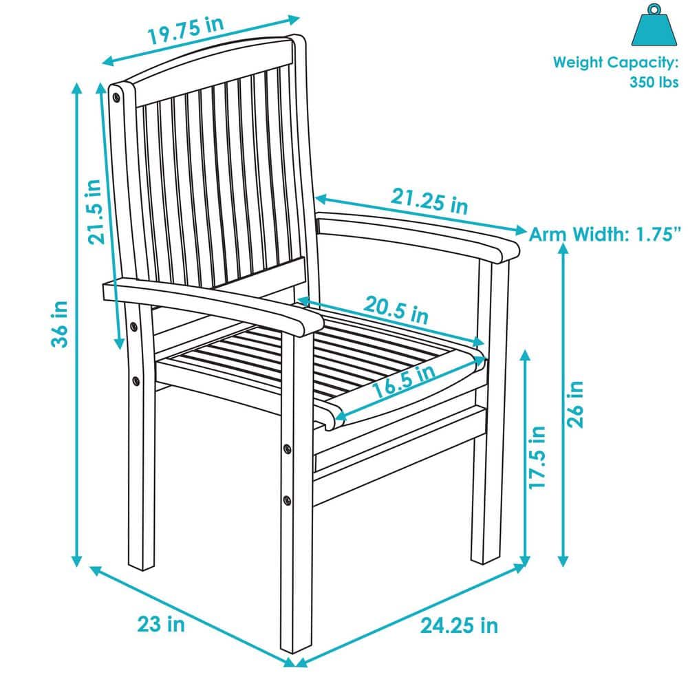Sunnydaze Light Brown Teak Outdoor Stacking Dining Armchair