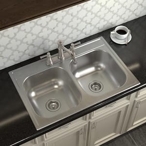 2000 Series Stainless Steel 33 in. 3-Hole Double Bowl Drop-In Kitchen Sink with 8 in. Depth