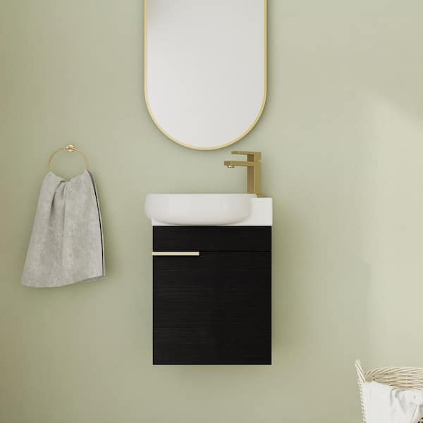Malwee 16.8 in. Wall-Mounted Single Black Bath Vanity with White Ceramic Vanity Top Unassembled