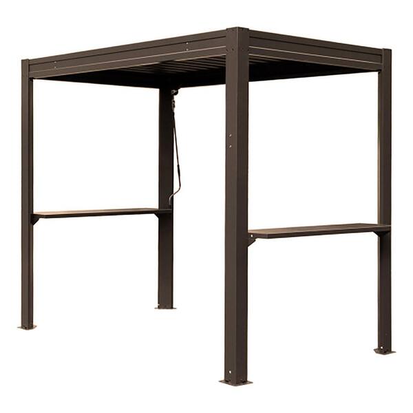 8 ft. x 5 ft. Brown Outdoor Grill Gazebo Pergola with Louvered Roof and Built-in Gutter