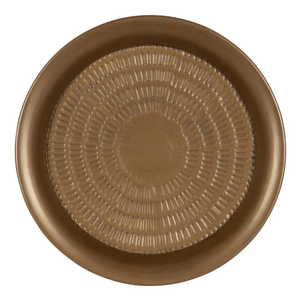 Mahdavi 20" Round Dark Gold Hammered Metal Tray End Table
