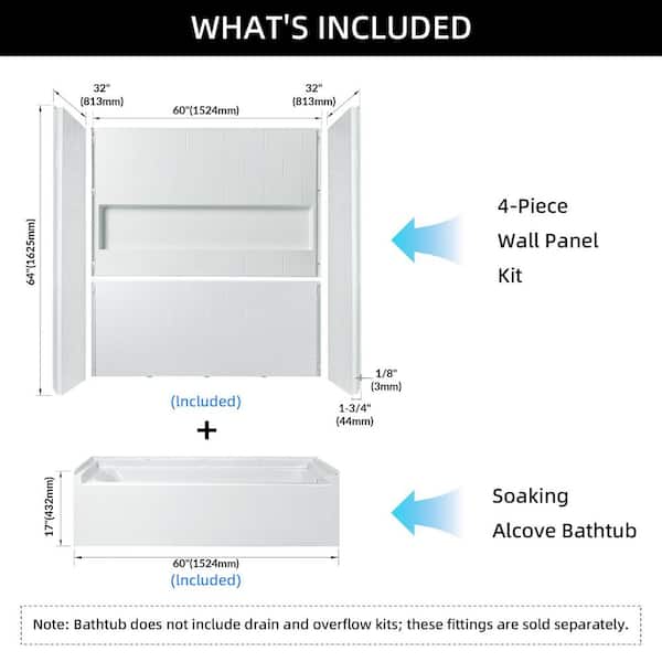 60 in. L x 32 in. W x 81 in. H Alcove Bathtub and 4-Piece Surround Combo Kit with Right Drain in White