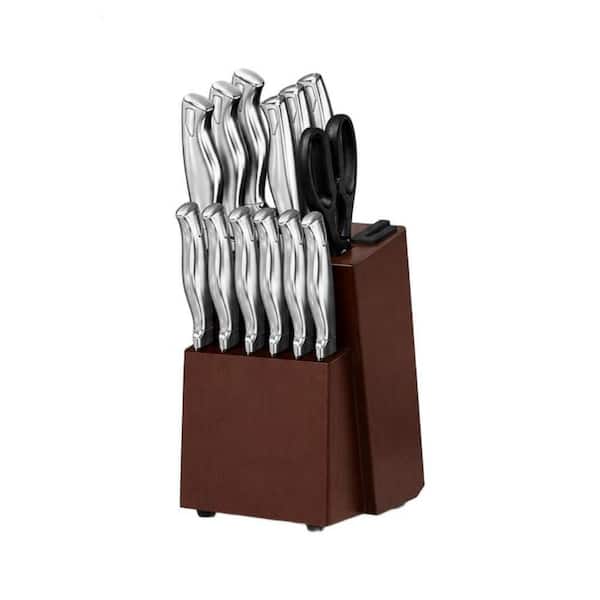 15-Piece Kitchen Knife Block Set with Built-In Sharpener, German Stainless Steel Dishwasher Safe Kitchen Cutlery Set