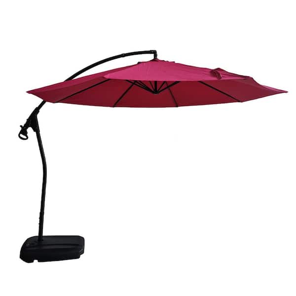 maocao hoom 11 ft. Octagon Aluminum Cantilever Patio Umbrella with Base in Red