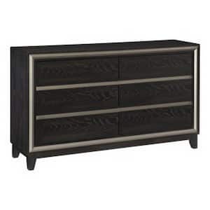 Silver and Black 6-Drawer 60 in. Wide Dresser Without Mirror