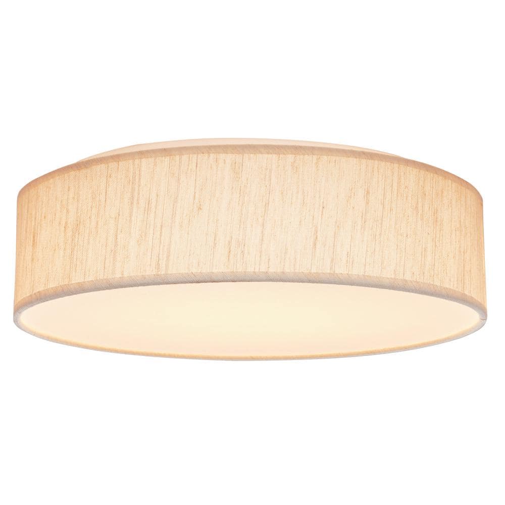 15 in. Beige Contemporary Integrated LED Flush Mount with Fabric Shade and White Acrylic Diffuser (NO TEST)