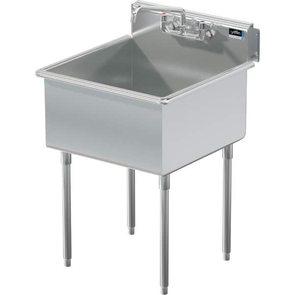 Griffin Products Terrell Series Stainless Steel 27x27.5 in. Freestanding 2-Hole Single Compartment Scullery Sink with Lead-Free Faucet