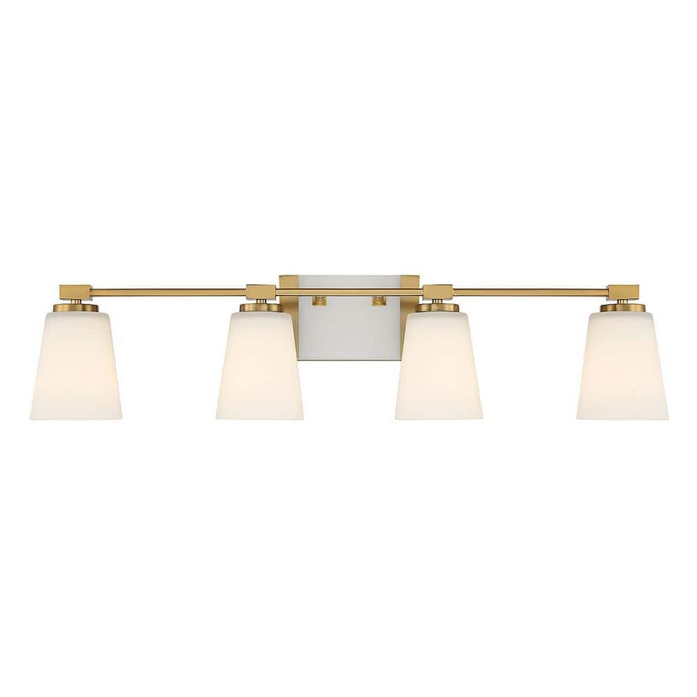 Darby 34 in. 4-Light Warm Brass Vanity Light with White Opal Glass Shades price history on PriceWatchPro