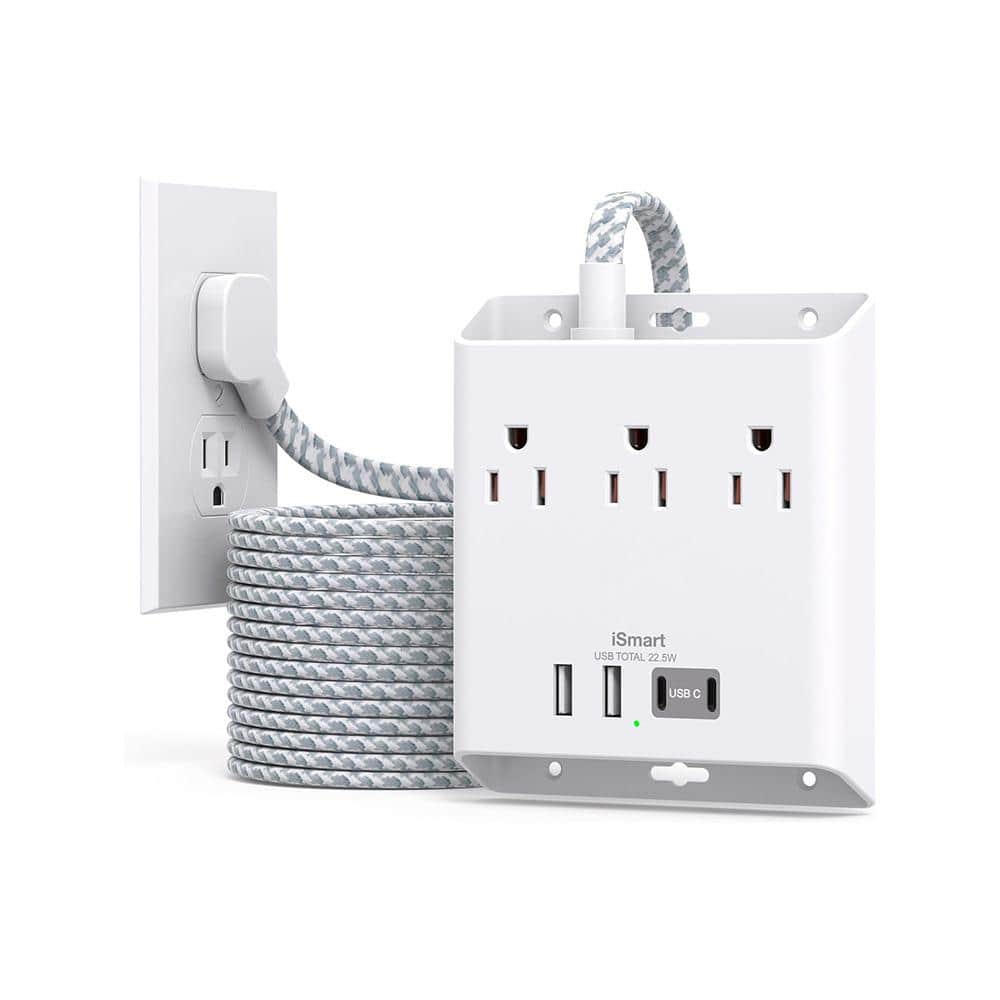 10 ft. Flat Plug Extension Cord Power Strip 3-Outlets No Surge Protection in White with 2 USB and 2 Type C Ports price history on PriceWatchPro