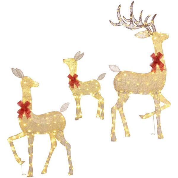 Unbranded 4.5 ft. 3-Piece Gold Lighted Reindeer Christmas Decorations, Garden Statue with 3 LED Light Modes