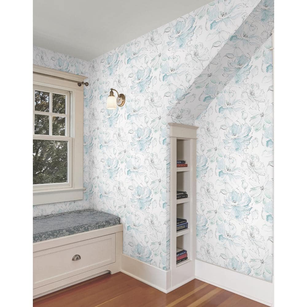 Mineral Green Floral Peel and Stick Wallpaper Roll