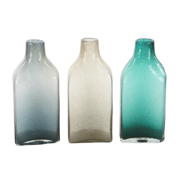 Vintage Vase Decorative Glass Vases, Embossed Colored Glass Bottles,Large  Wine Bottle Size,Set of 3