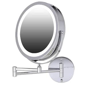 Small Round Polished Chrome Lighted Tilting Casual Mirror (11.6 in. H x 1.4 in. W)