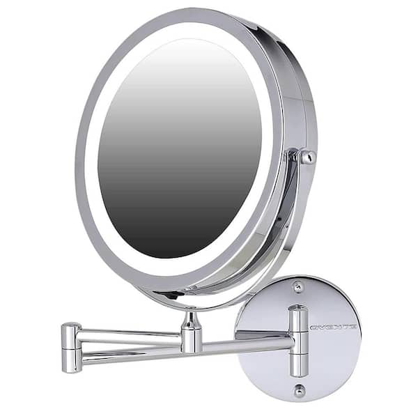 OVENTE Small Round Polished Chrome Lighted Tilting Casual Mirror (11.6 in. H x 1.4 in. W)