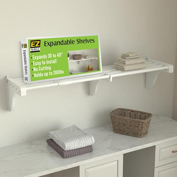 EZ Shelf 28 in. - 50 in. Metal Expandable Shelf in White with 2 End Brackets