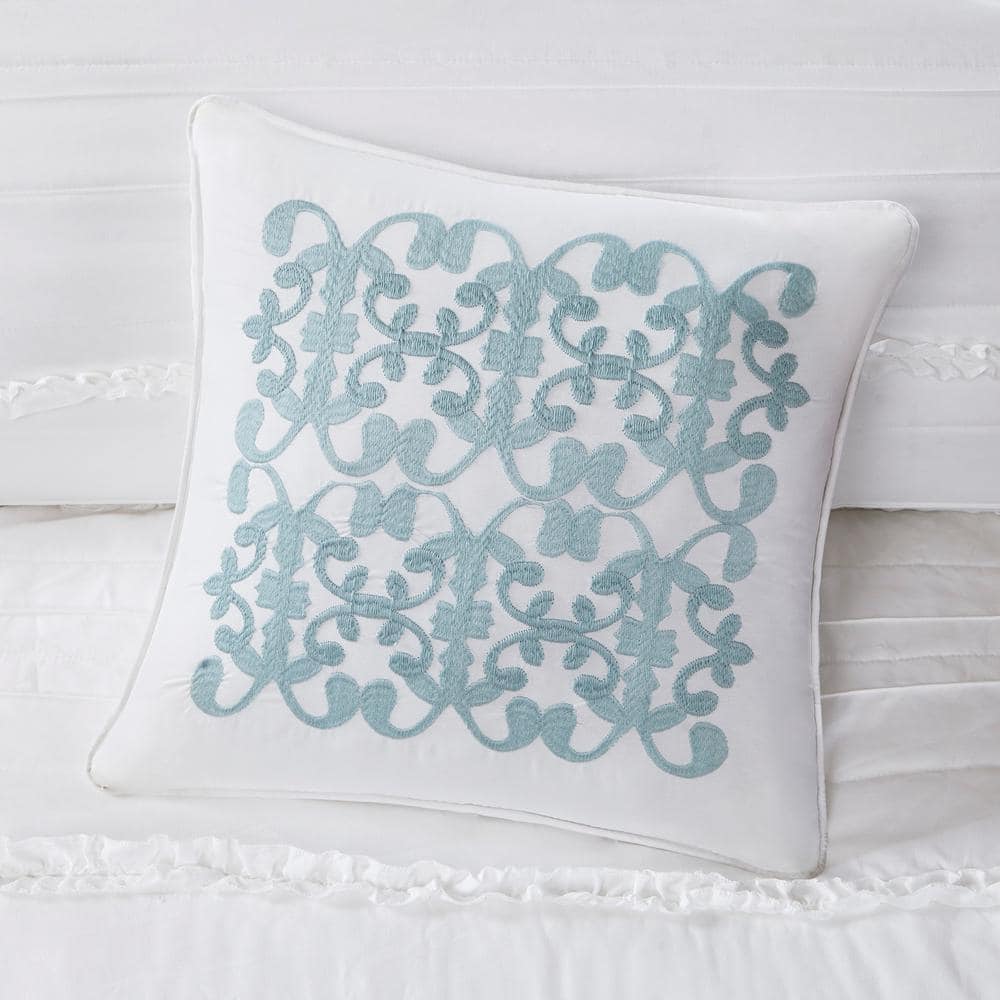 Celeste White Microfiber King Comforter Set with Ruffles