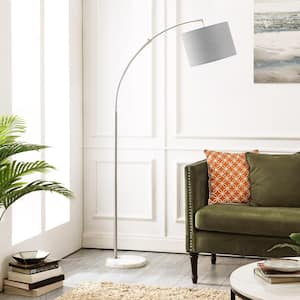 72 in. Brushed Nickel Adjustable Arched Floor Lamp with White Marble Base