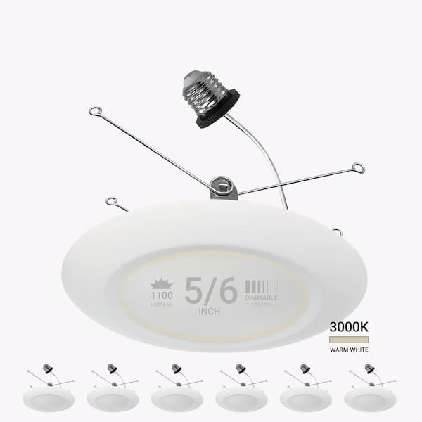 NuWatt 5/6 in. 3000K Warm White Remodel 15-Watt Retrofit Disk Light E26 Base Integrated LED Recessed Lighting Kit (6-Pack)