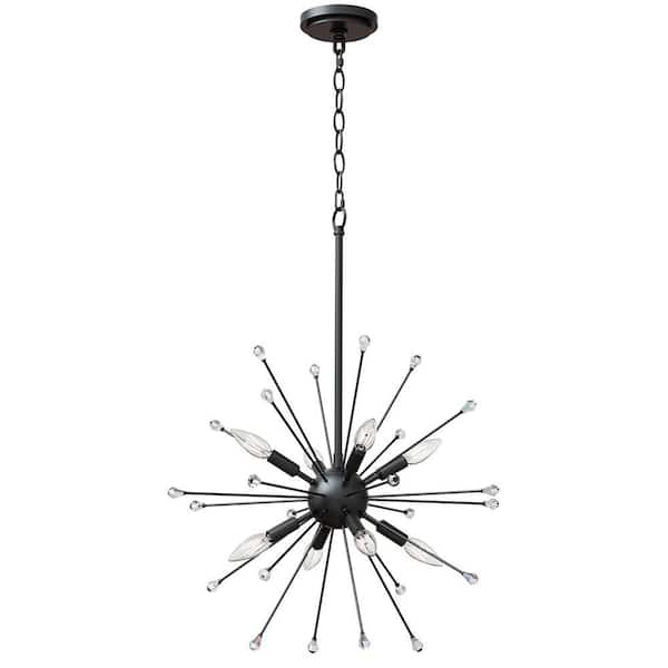 Bossier 8-Light 22.25 in. Matte Black Plug and Play Sputnik Chandelier with SkyPlug