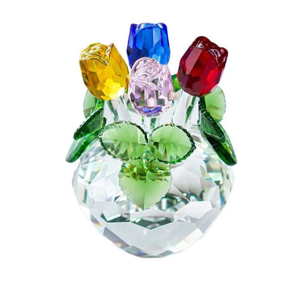 置物 Crystal Rose 4.3 in. x 3.9 in. Multi Crystal Rose Figurine with Gift Box