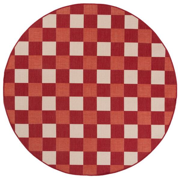 Courtyard 7 x 7 Red/Beige Check Round Rug