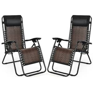 Outdoor Lounge Chair Zero Gravity Folding Patio Rattan in Mix Light Brown (Set of 2)