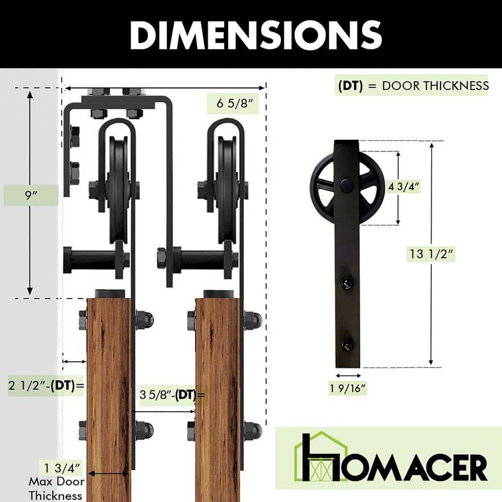 Black Rustic Double Track Bypass Sliding Barn Door Hardware Kit, 12ft