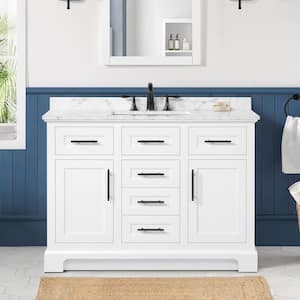 Doveton 48 in. Single Sink Freestanding White Bath Vanity with White Engineered Marble Top (Fully Assembled)