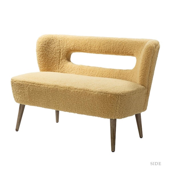 JAYDEN CREATION Irvington 45 in. Mustard Lambskin Sherpa Polyester 2 -Seat Loveseat with Wood Base