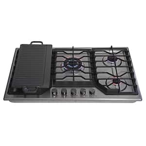 34 in. 5-Burners Recessed Gas Cooktop in Stainless Steel with Stainless Steel, Natural Gas/Propane Gas Convertible