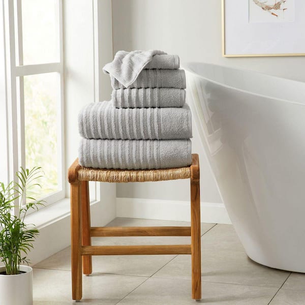 Soft Grey Premium Cotton Ribbed Textured 6 Piece Towel Set