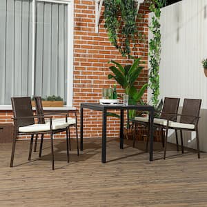 4-Pieces PE Rattan Outdoor Dining Chairs with Cushion, Cream White, Patio Wicker Dining Chair