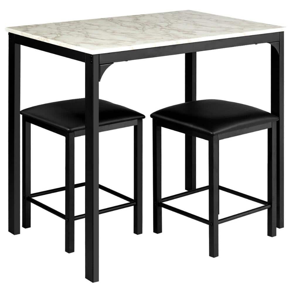 3-Piece Counter Height Outdoor Dining Set with Faux Marble Table and 2 Chairs, White Finish price history on PriceWatchPro