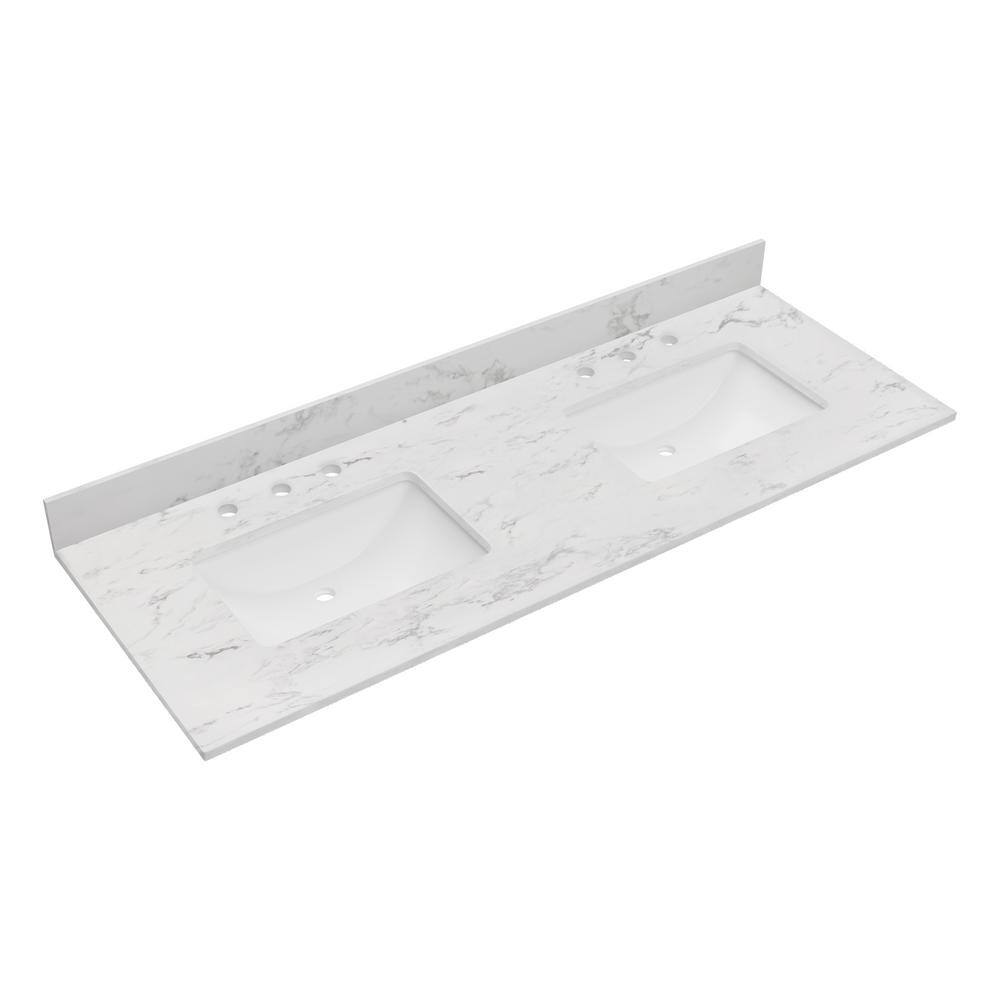 61'' White Engineered Stone Double Sink Vanity Top