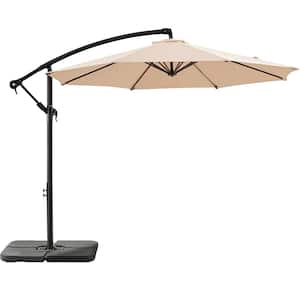 10 ft. Offset Cantilever Patio Umbrella with Base Included and Infinite Tilt in Beige