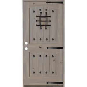 30 in. x 80 in. Mediterranean Knotty Alder Arch Top 2 Panel Right-Hand/Inswing Grey Stain Wood Prehung Front Door