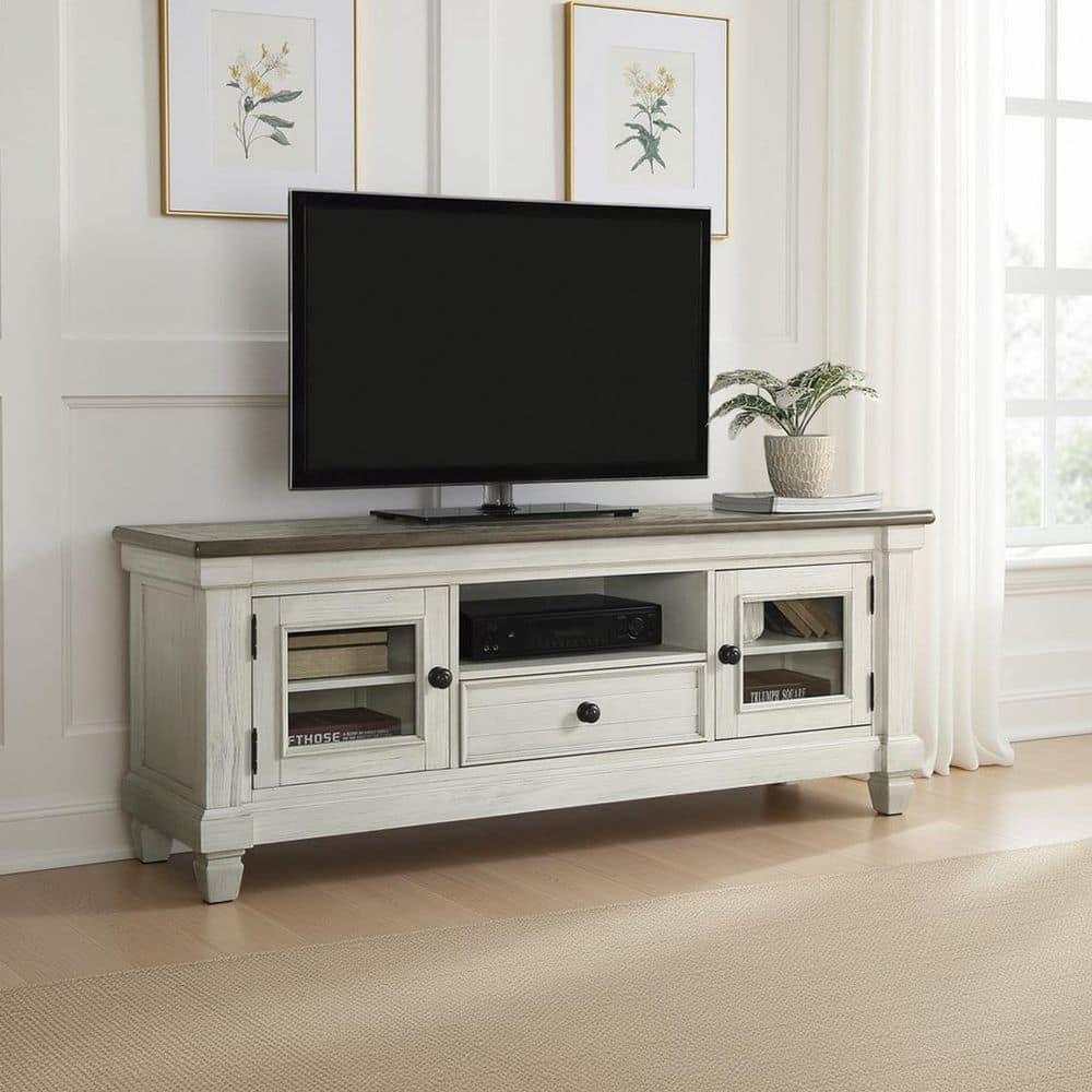 White, Brown and Black TV Stand Fits TVs up to 59 to 64 in. with 1 Drawer and 2 Cabinets price history on PriceWatchPro