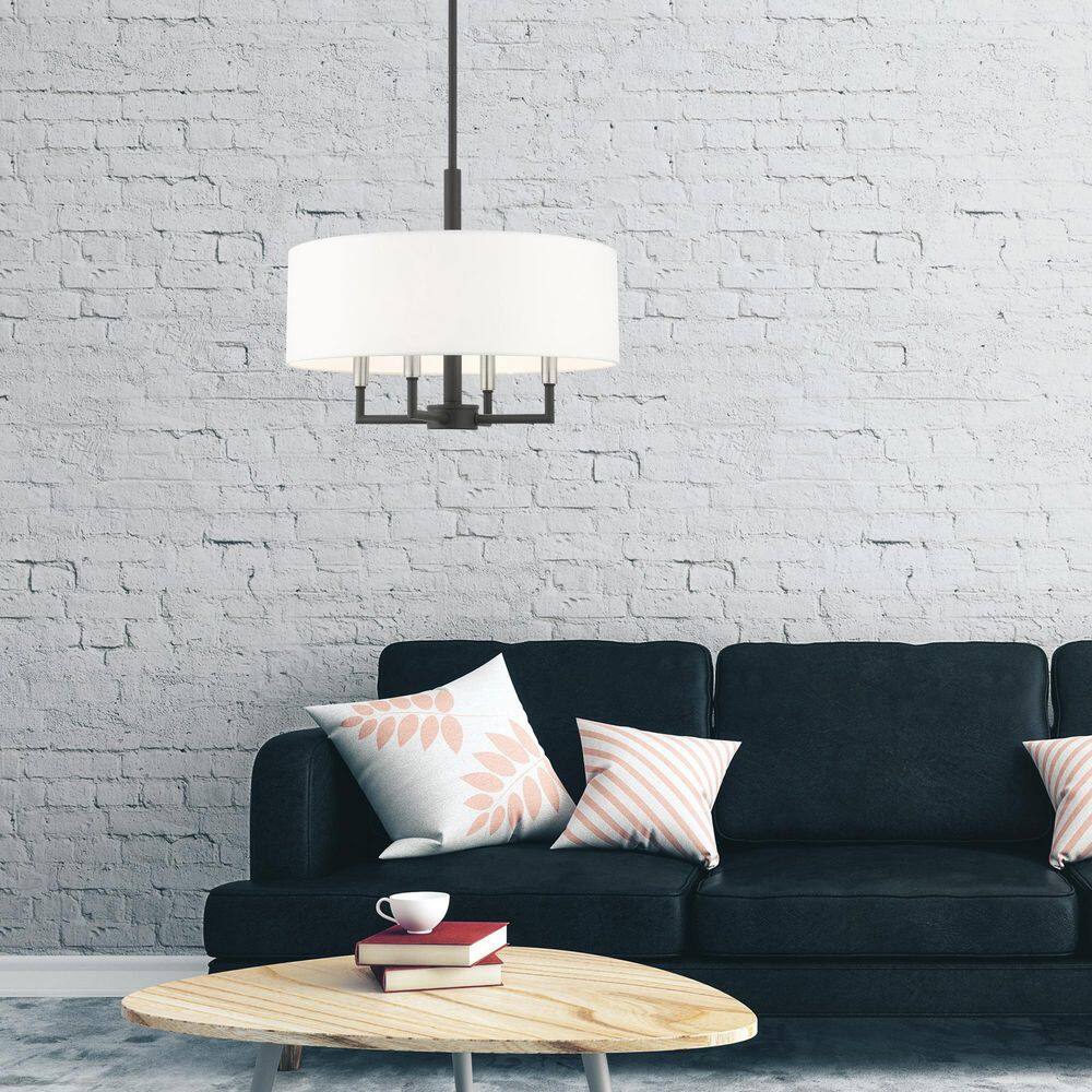 Mini Meridian Black Steel 4-Light Drum Pendant Chandelier